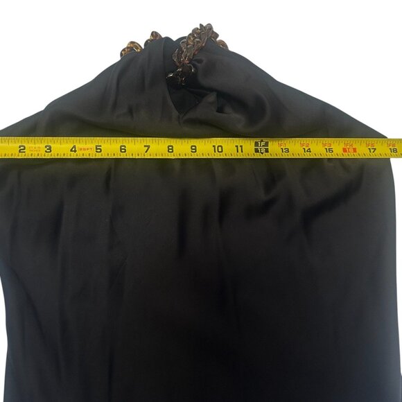 Jason Wu Black Silky Satin Tortoiseshell Chain Strap Halter Neck Midi Dress Sz M - Picture 8 of 11